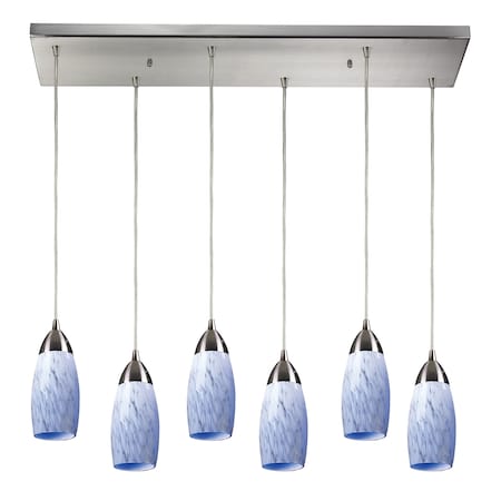 Milan 6-Lght Rectangular Pendant In Satin Nckl W/Snow Wht Glass